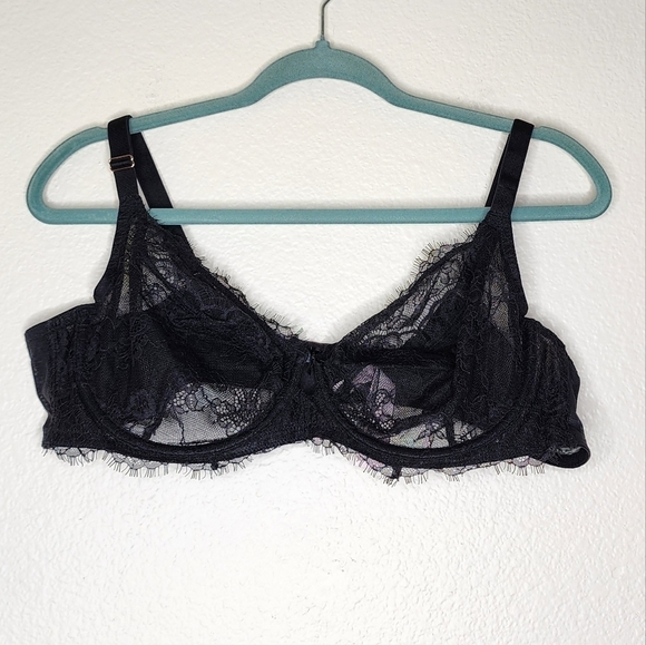 Victoria’s Secret Black Lace Sheer Unlined Demi Bra 42C - Picture 1 of 5